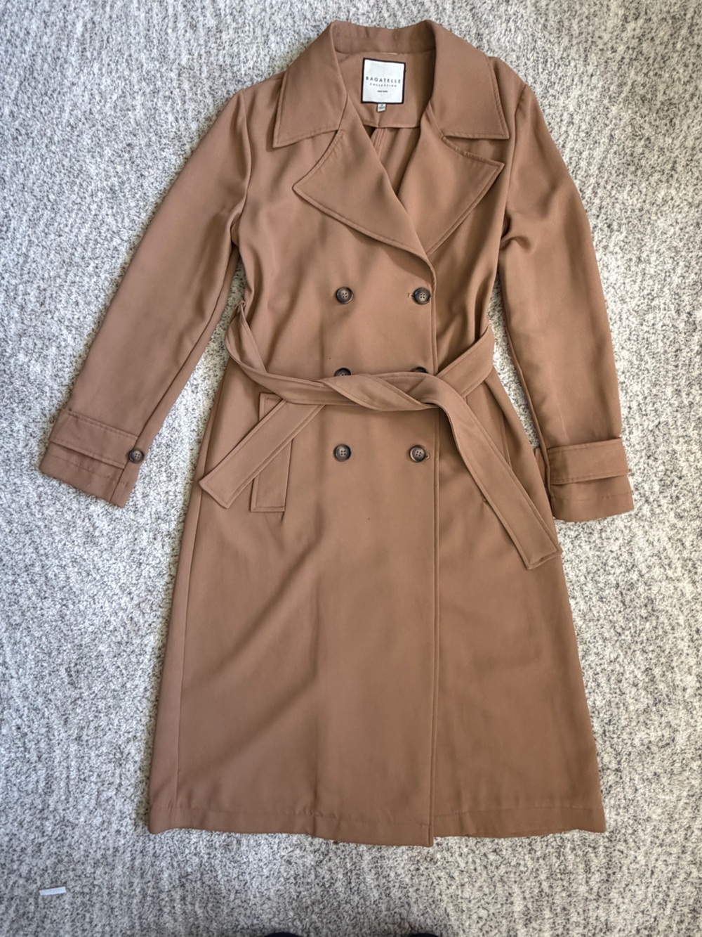 bagatelle Double-Breasted Camel Trench Coat with Belt